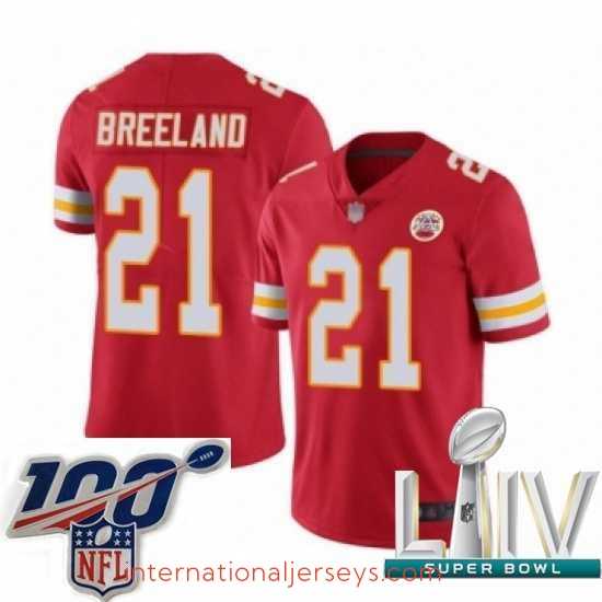 Top notch 2020 Super Bowl LIV Kansas City Chiefs #21 Bashaud Breeland Red Team Color Vapor Untouchable Limited Player Football Jersey