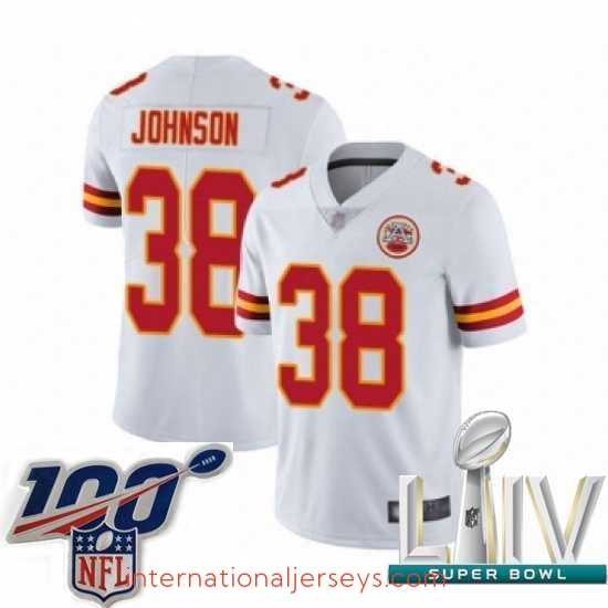 Exquisite 2020 Super Bowl LIV Kansas City Chiefs #38 Dontae Johnson White Vapor Untouchable Limited Player Football Jersey