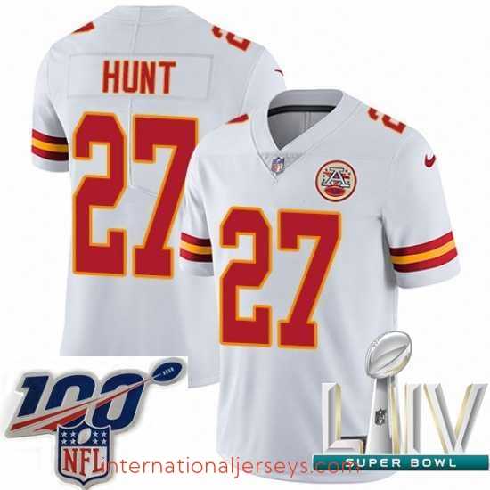 Outstanding 2020 Super Bowl LIV Nike Kansas City Chiefs #27 Kareem Hunt White Vapor Untouchable Limited Player NFL Jersey