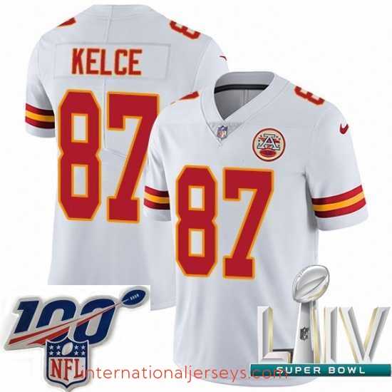 Exceptional 2020 Super Bowl LIV Nike Kansas City Chiefs #87 Travis Kelce White Vapor Untouchable Limited Player NFL Jersey