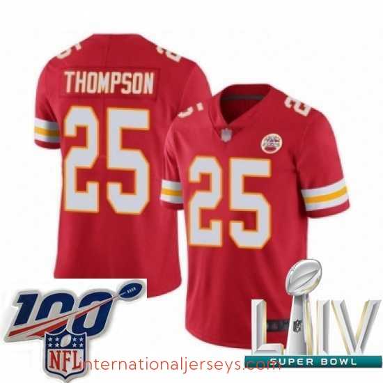 Deluxe 2020 Super Bowl LIV Kansas City Chiefs #25 Darwin Thompson Red Team Color Vapor Untouchable Limited Player Football Jersey