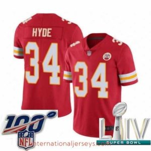High quality 2020 Super Bowl LIV Kansas City Chiefs #34 Carlos Hyde Red Team Color Vapor Untouchable Limited Player Football Jersey