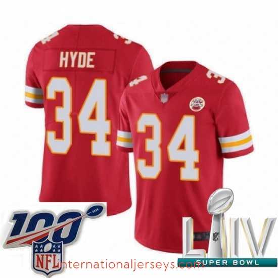 High quality 2020 Super Bowl LIV Kansas City Chiefs #34 Carlos Hyde Red Team Color Vapor Untouchable Limited Player Football Jersey