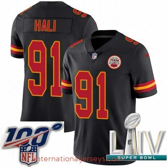 Exquisite 2020 Super Bowl LIV Nike Kansas City Chiefs #91 Tamba Hali Limited Black Rush Vapor Untouchable NFL Jersey