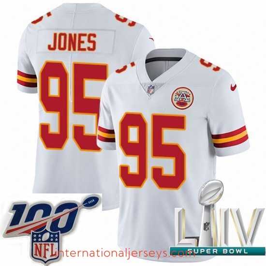 Outstanding 2020 Super Bowl LIV Nike Kansas City Chiefs #95 Chris Jones White Vapor Untouchable Limited Player NFL Jersey