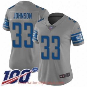High quality Lions #33 Kerryon Johnson Gray Stitched Football Limited Inverted Legend 100th Season Jersey