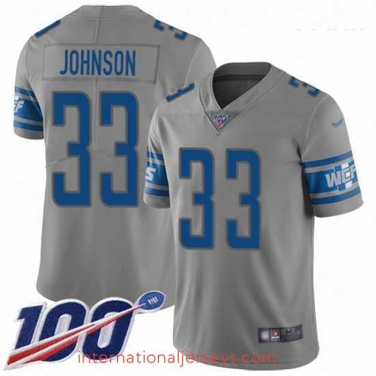 Deluxe Lions #33 Kerryon Johnson Gray Stitched Football Limited Inverted Legend 100th Season Jersey