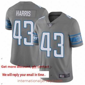 Premium Lions 43 Will Harris Gray Stitched Football Limited Rush Jersey