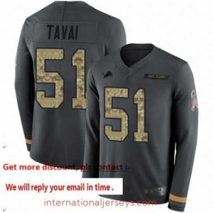 Outstanding Lions 51 Jahlani Tavai Anthracite Salute to Service Stitched Football Limited Therma Long Sleeve Jersey