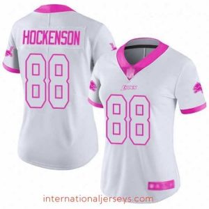 Top notch Lions #88 T J  Hockenson White Pink Stitched Football Limited Rush Fashion Jersey