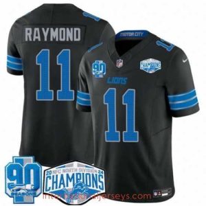 Superior Detroit Lions 11 Kalif Raymond Black 2024 NFC North Champions 90th Anniversary Patch F.U.S.E  Vapor Limited Stitched Jersey