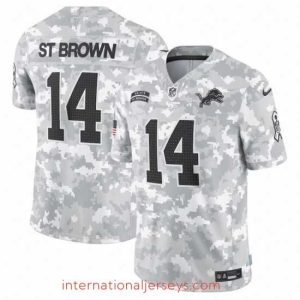 Finest Detroit Lions 14 Amon Ra St  Brown 2024 Arctic Camo Salute To Service Limited Stitched Football Jersey