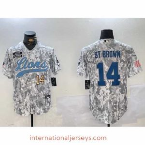 Superb Detroit Lions 14 Amon Ra St Brown 2024 Arctic Camo Salute To Service Stitched Baseball Jersey 2