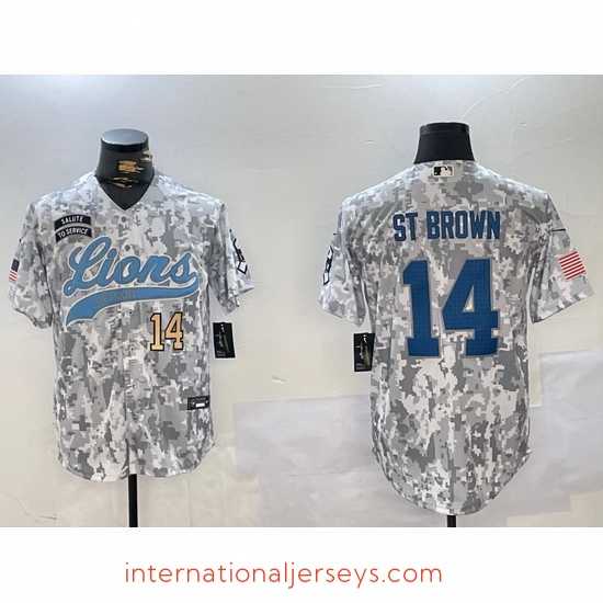 Superb Detroit Lions 14 Amon Ra St Brown 2024 Arctic Camo Salute To Service Stitched Baseball Jersey 2