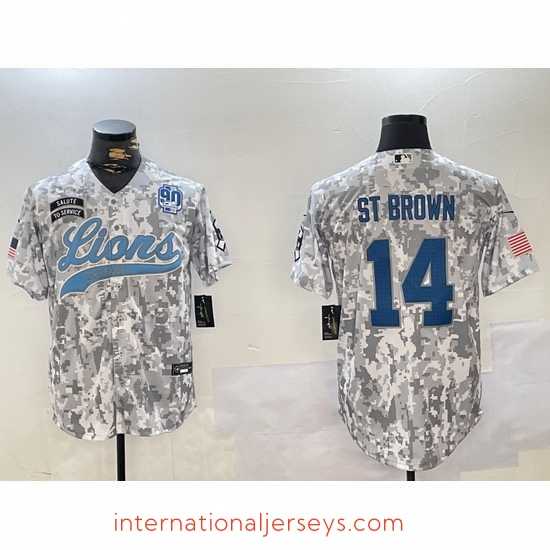 Outstanding Detroit Lions 14 Amon Ra St Brown 2024 Arctic Camo Salute To Service Stitched Baseball Jersey 3