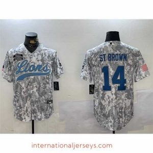 Superior Detroit Lions 14 Amon Ra St Brown 2024 Arctic Camo Salute To Service Stitched Baseball Jersey