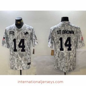High quality Detroit Lions 14 Amon Ra St  Brown 2024 F.U.S.E Arctic Camo Salute To Service Limited Stitched Football jerseys