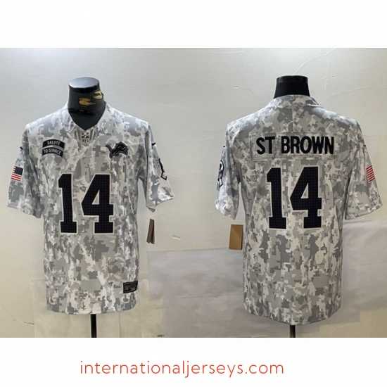 High quality Detroit Lions 14 Amon Ra St Brown 2024 F.U.S.E Arctic Camo Salute To Service Limited Stitched Football jerseys