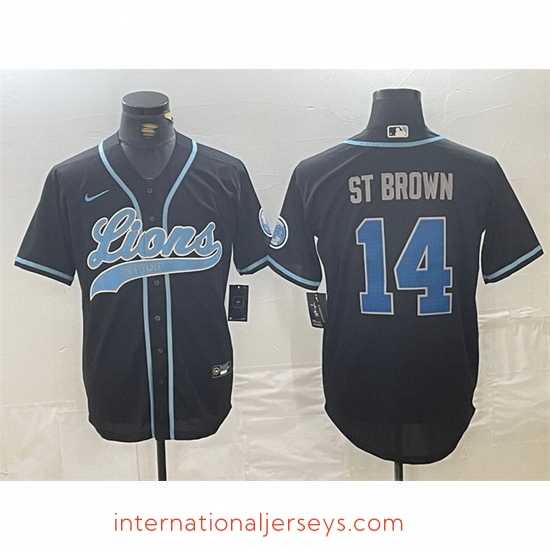 Deluxe Detroit Lions 14 Amon Ra St Brown Black Cool Base Stitched Baseball Jersey