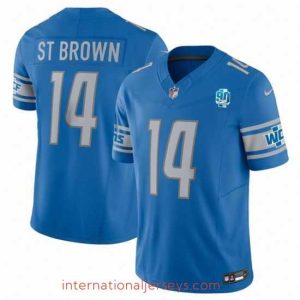 Premium Detroit Lions 14 Amon Ra St  Brown Blue 2023 F.U.S.E  90th Anniversary Vapor Untouchable Limited Stitched Jersey