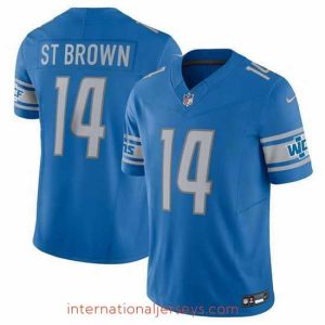 Finest Detroit Lions 14 Amon Ra St Brown Blue 2023 F.U.S.E. Vapor Untouchable Limited Stitched Jersey