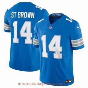 Finest Detroit Lions 14 Amon Ra St  Brown Blue 2024 F.U.S.E  Vapor Limited Stitched Jersey
