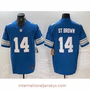 Premium Detroit Lions 14 Amon Ra St  Brown Blue 2024 F.U.S.E  Vapor Limited Stitched Jersey
