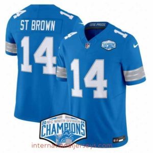 Outstanding Detroit Lions 14 Amon Ra St  Brown Blue 2024 NFC North Champions F.U.S.E  Vapor Limited Stitched Jersey