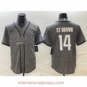 Deluxe Detroit Lions 14 Amon Ra St  Brown Grey Cool Base Stitched Baseball Jersey