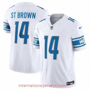Exceptional Detroit Lions 14 Amon Ra St  Brown White 2023 F.U.S.E  Vapor Untouchable Limited Stitched Jersey