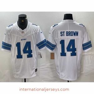 Deluxe Detroit Lions 14 Amon Ra St  Brown White 2024 F.U.S.E  Vapor Limited Stitched Jersey