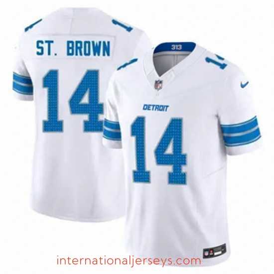 Premium Detroit Lions 14 Amon Ra St Brown White 2024 F.U.S.E Vapor Limited Stitched Jersey II