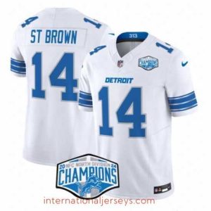 Superior Detroit Lions 14 Amon Ra St  Brown White 2024 NFC North Champions F.U.S.E  Vapor Limited Stitched Jersey