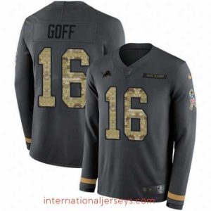 Outstanding Detroit Lions 16 Jared Goff Anthracite Salute to Service Stitched NFL Limited Therma Long Sleeve Jersey