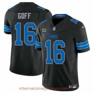 Superb Detroit Lions 16 Jared Goff Black 2024 F.U.S.E  With 4 Star C Patch 2nd Alternate Vapor Limited Stitched Jersey