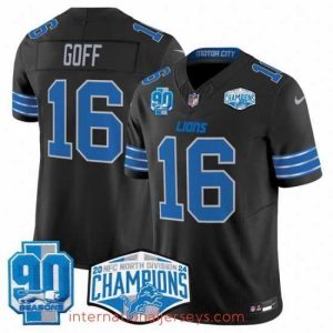 Top notch Detroit Lions 16 Jared Goff Black 2024 NFC North Champions 90th Anniversary Patch F.U.S.E  Vapor Limited Stitched Jersey