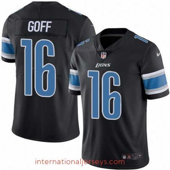 Premium Detroit Lions 16 Jared Goff Black Stitched NFL Limited Rush Jersey