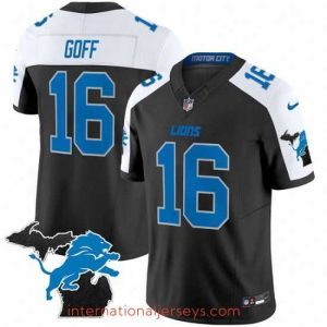 Superior Detroit Lions 16 Jared Goff Black White F.U.S.E  2024 Michigan Patch Vapor Limited Stitched Jersey