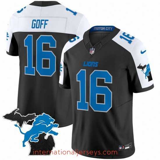 Superior Detroit Lions 16 Jared Goff Black White F.U.S.E 2024 Michigan Patch Vapor Limited Stitched Jersey