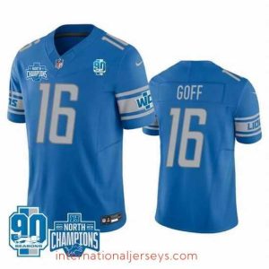 Top notch Detroit Lions 16 Jared Goff Blue 2023 F.U.S.E  90th Anniversary NFC North Division Champions Vapor Untouchable Limited Stitched Jersey