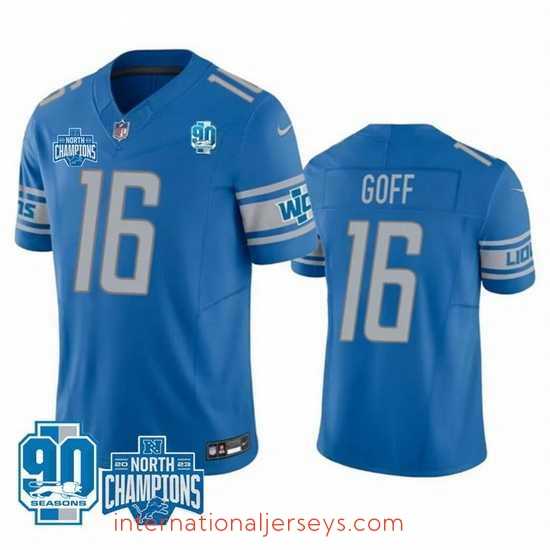 Top notch Detroit Lions 16 Jared Goff Blue 2023 F.U.S.E 90th Anniversary NFC North Division Champions Vapor Untouchable Limited Stitched Jersey