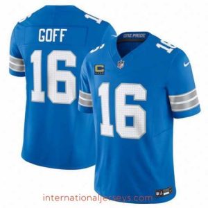 Outstanding Detroit Lions 16 Jared Goff Blue 2024 F.U.S.E  With 4 Star C Patch Vapor Limited Stitched Jersey