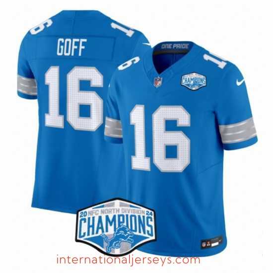 High quality Detroit Lions 16 Jared Goff Blue 2024 NFC North Champions F.U.S.E Vapor Limited Stitched Jersey