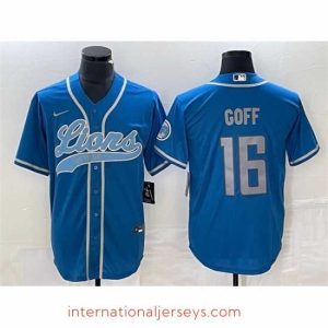 Outstanding Detroit Lions 16 Jared Goff Blue Cool Base Stitched Baseball Jersey