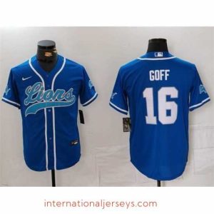 Premium Detroit Lions 16 Jared Goff Blue Cool Base Stitched Baseball Jersey