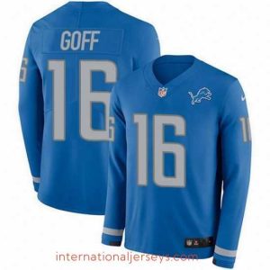 Superior Detroit Lions 16 Jared Goff Blue Team Color Stitched NFL Limited Therma Long Sleeve Jersey