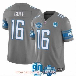 Premium Detroit Lions 16 Jared Goff Grey 2023 F.U.S.E  90th Anniversary NFC North Division Champions Vapor Untouchable Limited Stitched Jersey