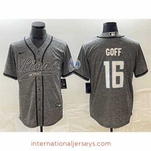 Superb Detroit Lions 16 Jared Goff Grey Cool Base Stitched Baseball Jersey