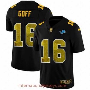 Finest Detroit Lions 16 Jared Goff Black Nike Golden Sequin Vapor Limited NFL Jersey