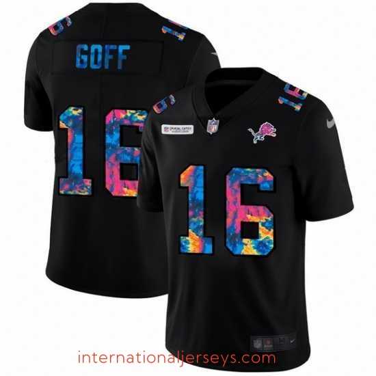 Finest Detroit Lions 16 Jared Goff Nike Multi Color Black 2020 NFL Crucial Catch Vapor Untouchable Limited Jersey